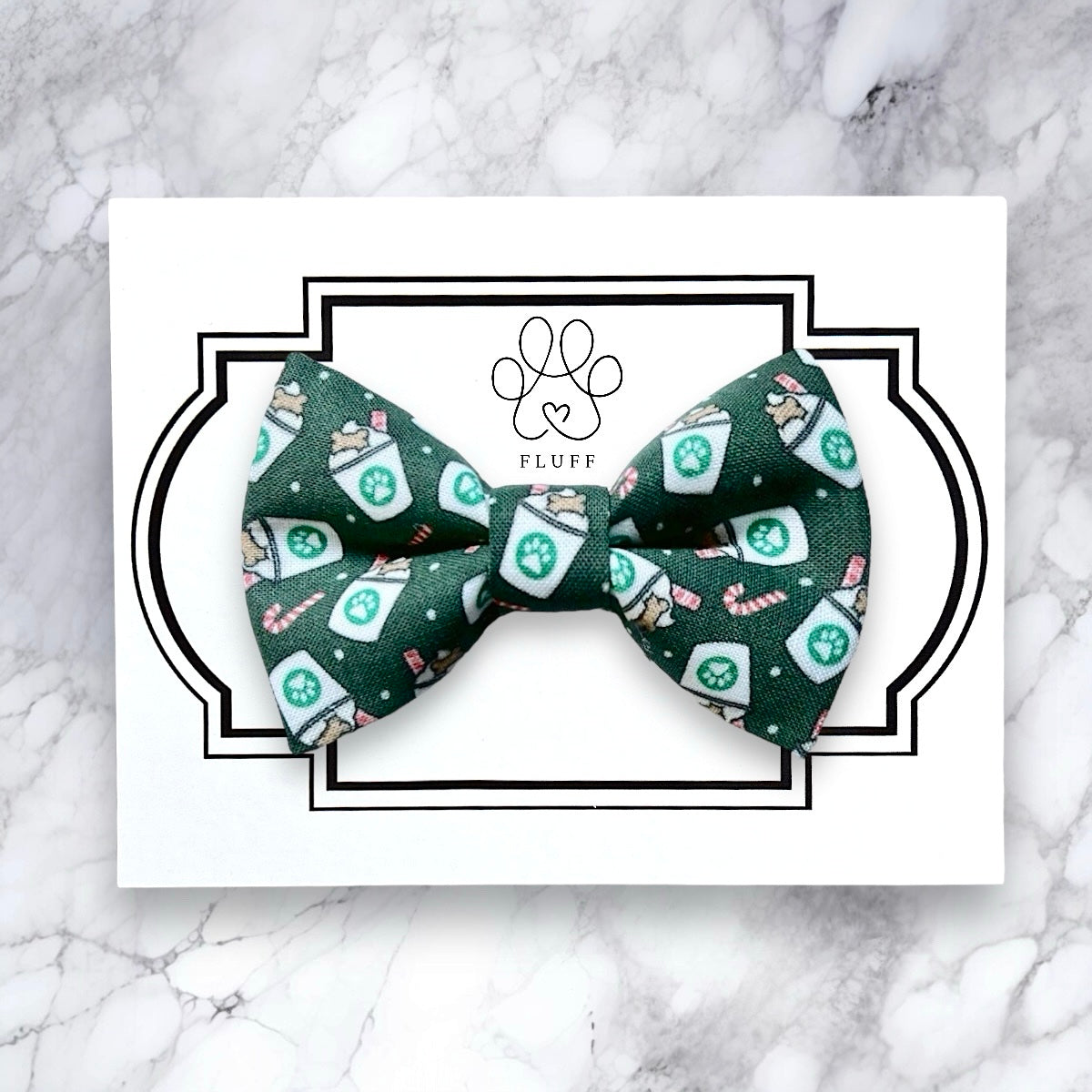 Christmas Coffee Dog Bow Tie or Cat Bow Tie- Green Pup Cup
