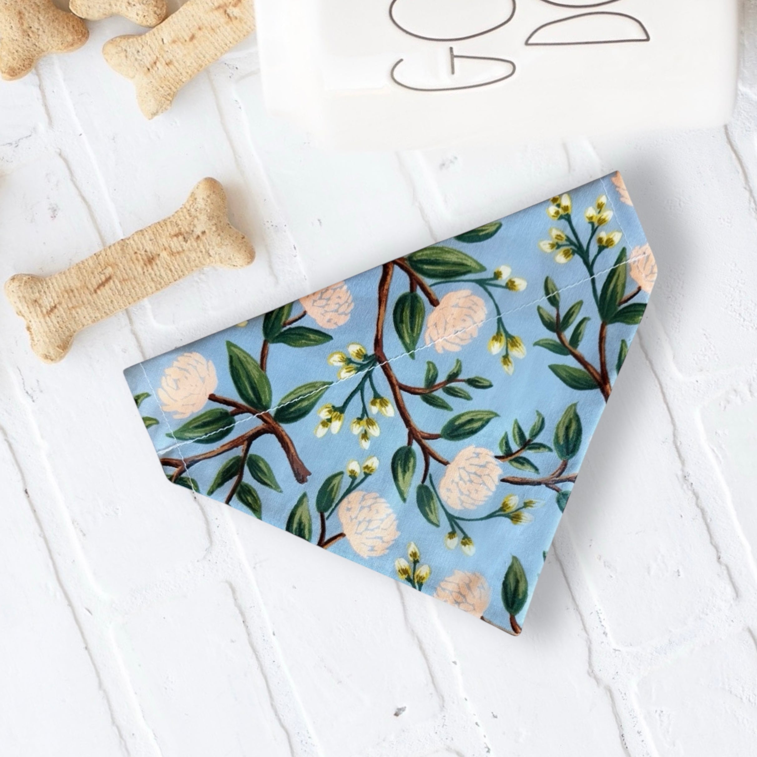 Blue Dog Bandana with Pink Flowers- in Cotton
