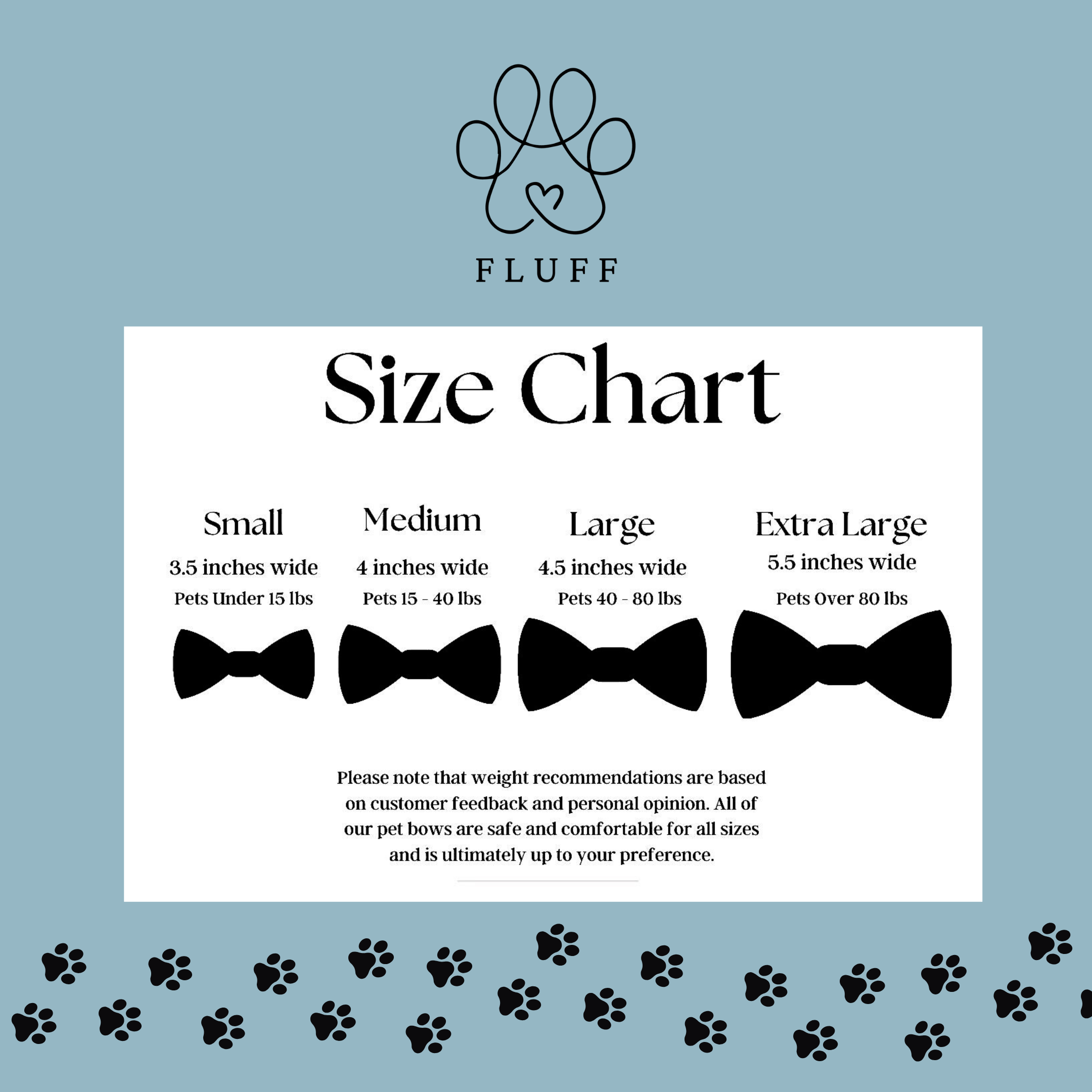 a dog's size chart for a bow tie