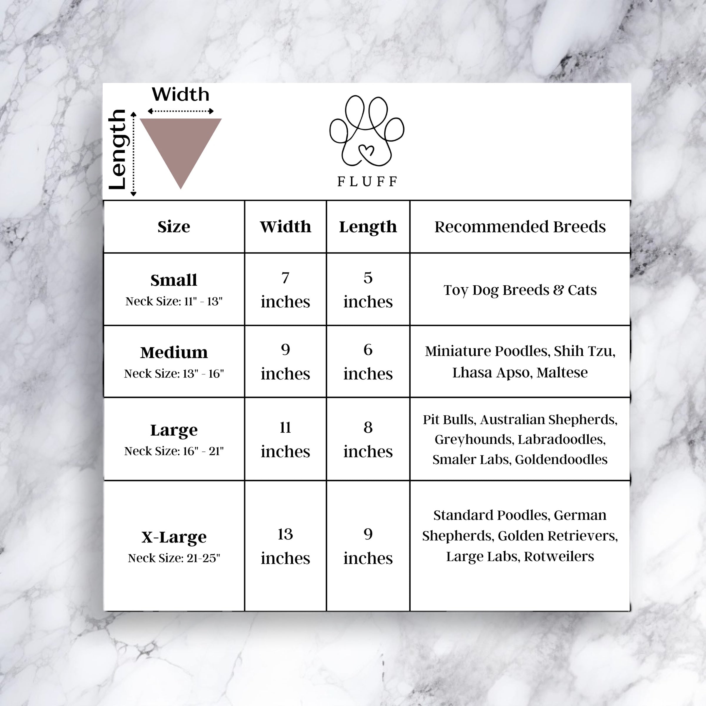 Dog bandana size chart
