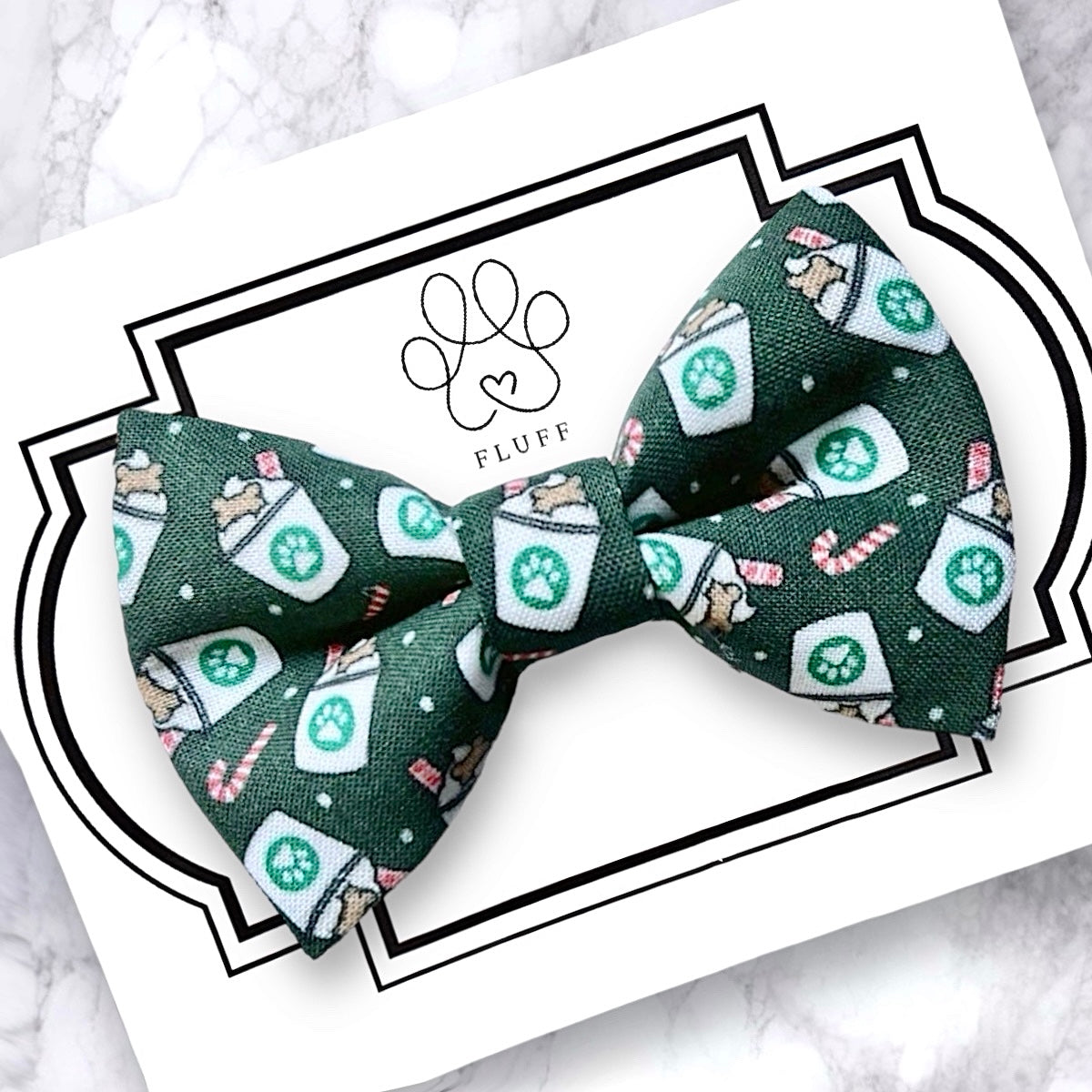 Christmas Coffee Dog Bow Tie or Cat Bow Tie- Green Pup Cup