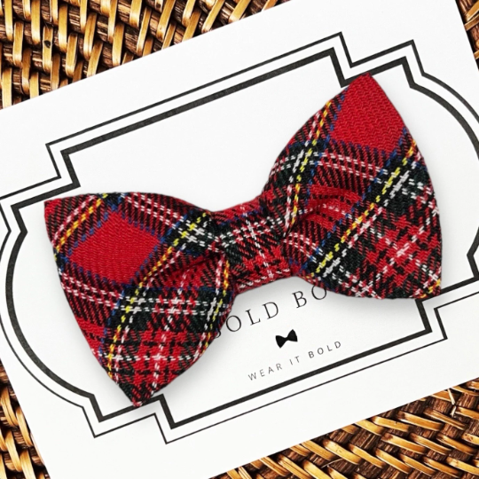 Christmas Red Tartan Plaid Dog Bow Tie and Cat Bow Tie