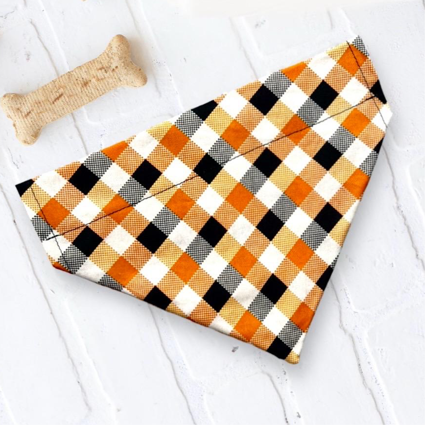 Halloween Dog Bandana or Cat Bandana- Orange & Black Plaid