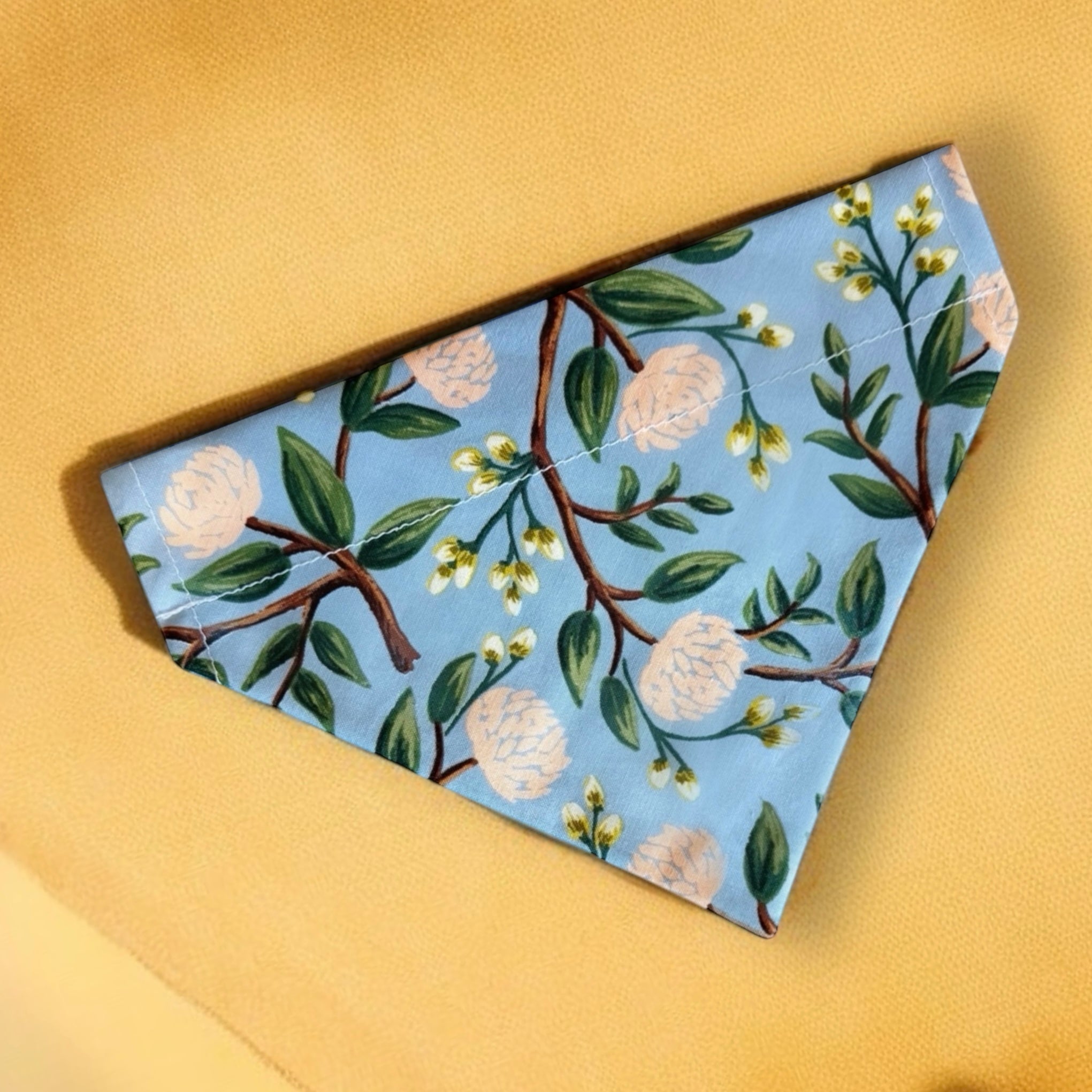 Blue Dog Bandana with Pink Flowers- in Cotton