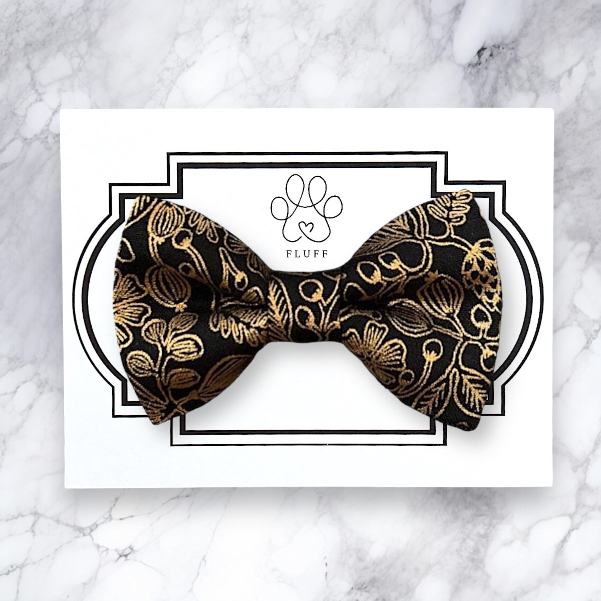 Black & Gold Floral Dog Bow Tie or Cat Bow Tie
