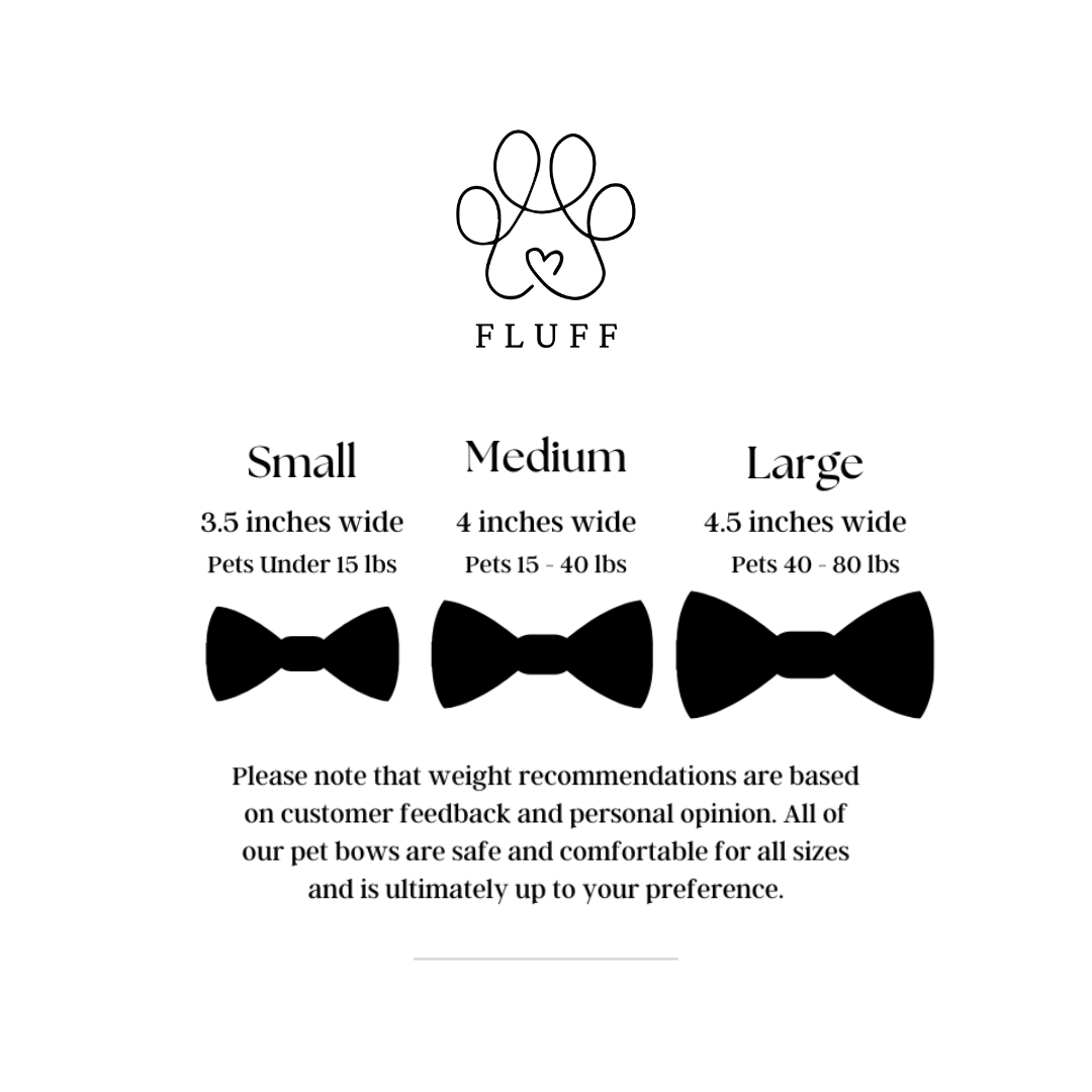 three different bow ties are shown in black and white size chart