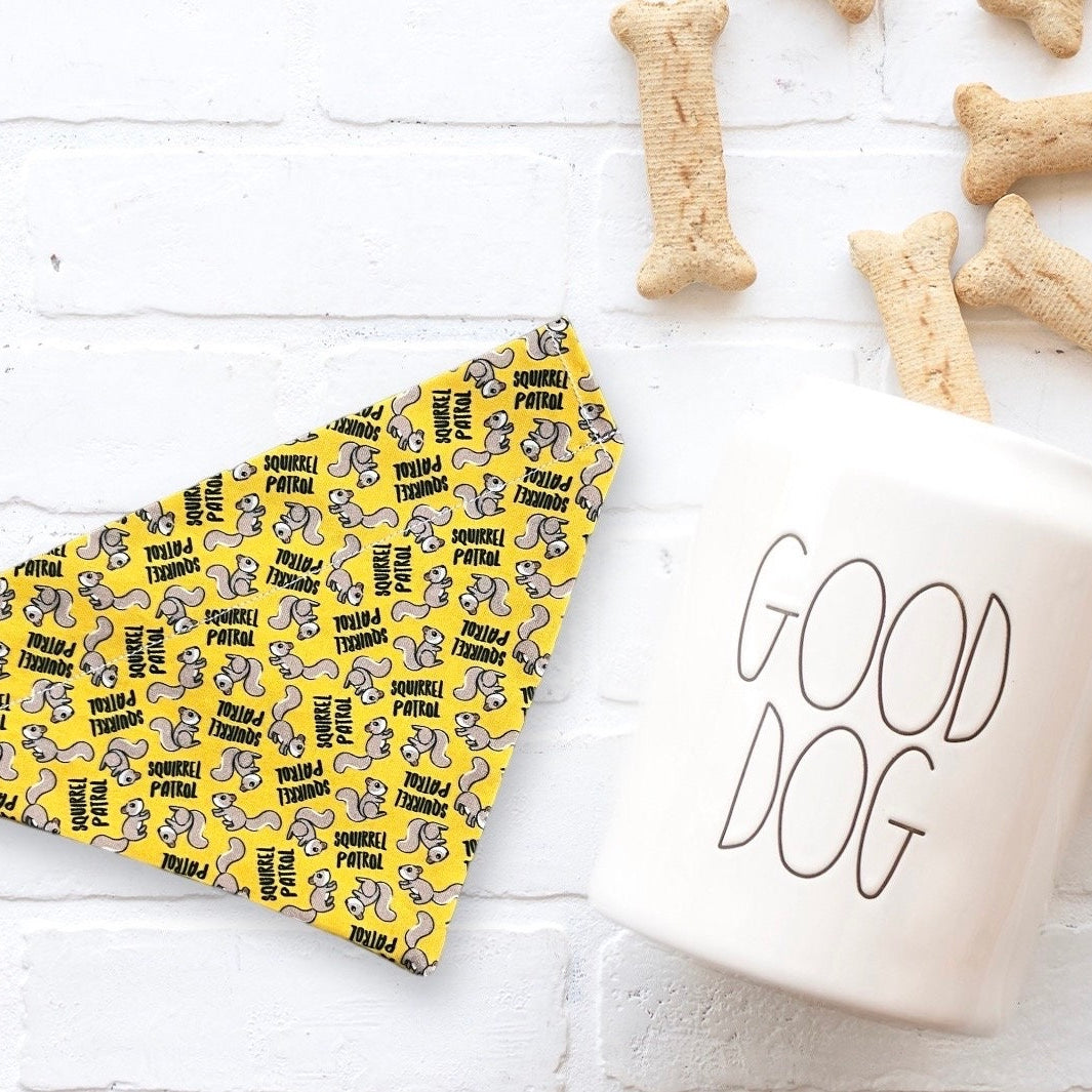 Dog Bandana with Squirrels, Squirrel Patrol Dog Bandanas for Dog Birthday Gift, Over the Collar Pet Bandana