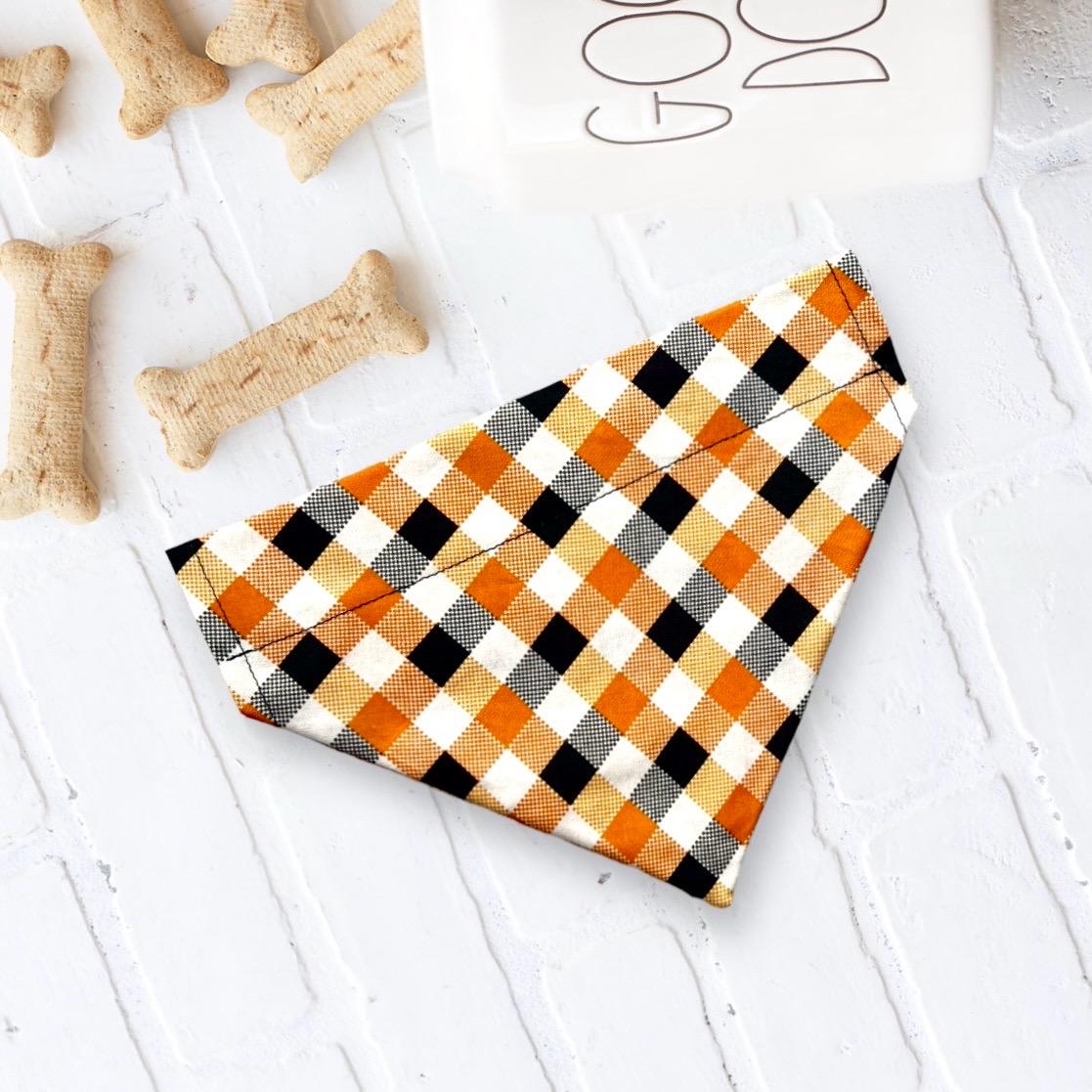 Halloween Dog Bandana or Cat Bandana- Orange & Black Plaid