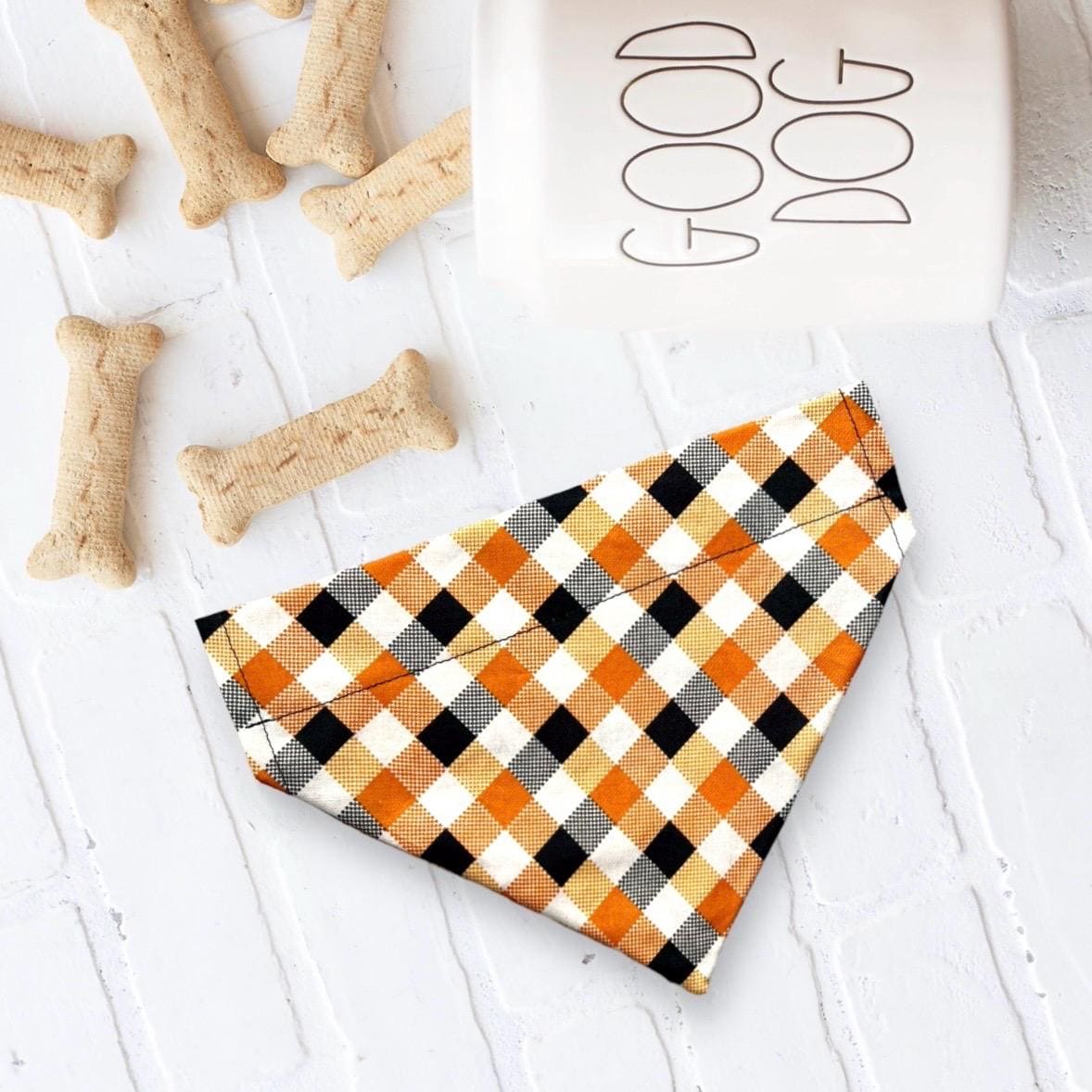 Halloween Dog Bandana or Cat Bandana- Orange & Black Plaid